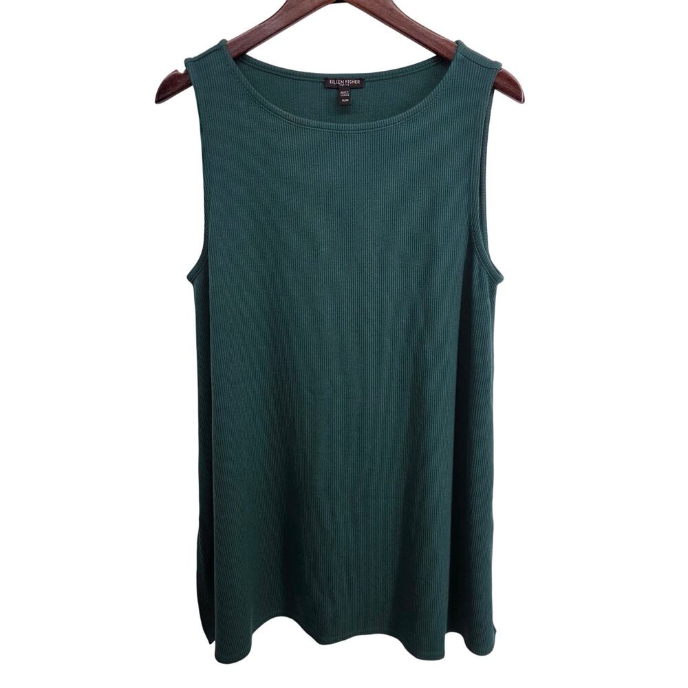 Eileen Fisher Ballet Neck Ribbed Tunic Green Size Petite Large
